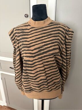 Agolde Tan and Black Striped Turtleneck Sweater